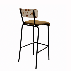 NEW Chaise de bar Suzie 65cm – Stratifié Dossier imprimé Bohème Ocre & Assise velours Ocre - Pieds Noirs