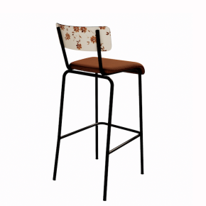 NEW Chaise de bar Suzie 65cm – Stratifié Dossier imprimé Bohème Paprika & Assise velours côtelé Paprika - Pieds Noirs