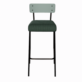 NEW Chaise de bar Suzie 75cm – bi-matière Dossier Kaki & Assise Velours côtelé Vert Forêt - Pieds Noirs