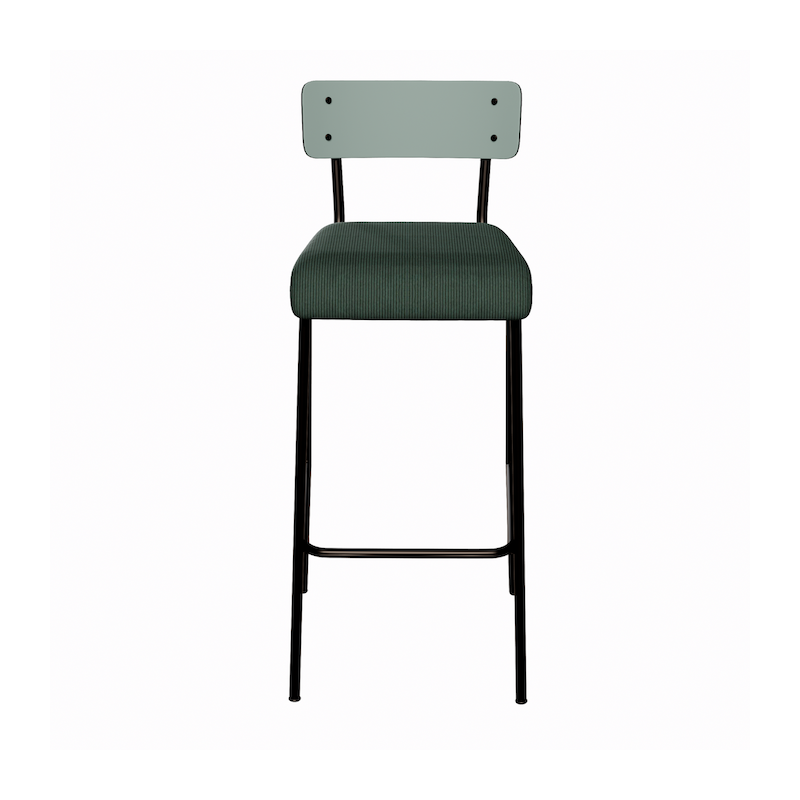 NEW Chaise de bar Suzie 75cm – bi-matière Dossier Kaki & Assise Velours côtelé Vert Forêt - Pieds Noirs