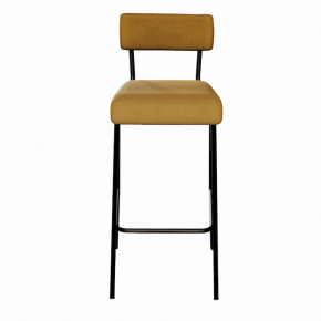 NEW Chaise de bar Suzie 75cm – Velours Dossier & Assise Ocre - Pieds Noirs
