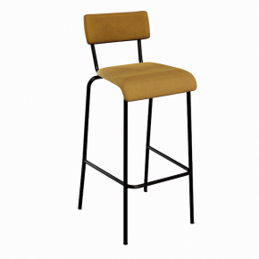 NEW Chaise de bar Suzie 75cm – Velours Dossier & Assise Ocre - Pieds Noirs