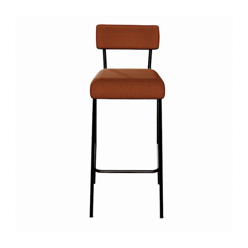 NEW Chaise de bar Suzie 75cm - Velours côtelé Dossier & Assise Paprika - Pieds Noirs
