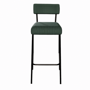 NEW Chaise de bar Suzie 75cm - Velours côtelé Dossier & Assise Vert Forêt - Pieds Noirs