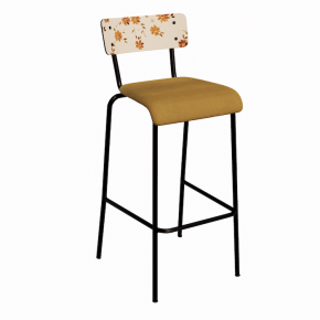 NEW Chaise de bar Suzie 75cm – Stratifié Dossier imprimé Bohème Ocre & Assise velours Ocre - Pieds Noirs