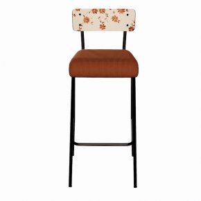 NEW Chaise de bar Suzie 75cm – Stratifié Dossier imprimé Bohème Paprika & Assise velours côtelé Paprika - Pieds Noirs