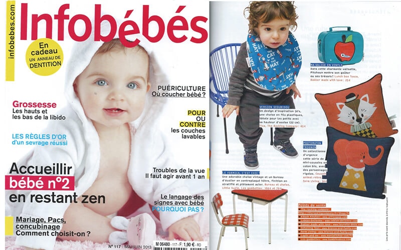 infos bébés les gambettes parution presse bureau régine chaise little suzie motif vichy rouge retro écolier