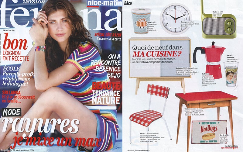 version femina parution presse les gambettes mode decoration lifestyle chaise suzie rouge vichy motif formica