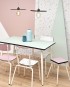 Chaise Romy et tabouret Marcel vintage en vieux rose